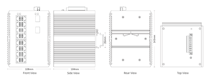 Dimension of Industrial L2  Managed Switch 2x1000M SFP, 16x10/100/1000M RJ45