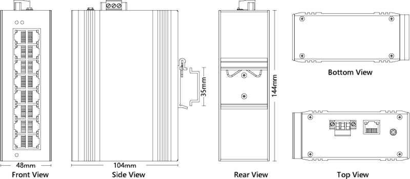 Dimension of Industrial Managed Switch 16x10/100M RJ45