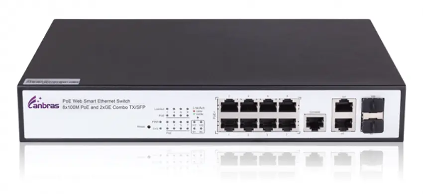 Commutateur Ethernet PoE avec ports TX 8x1/100M et ports combinés 2xGE TX/SFP