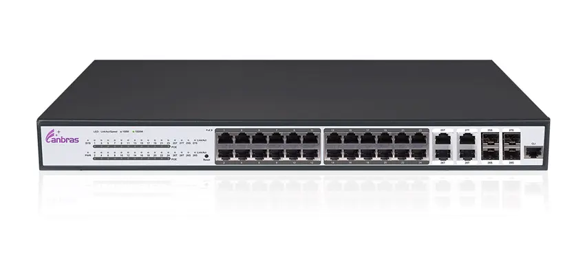 Commutateur Ethernet géré avec ports 24 × GE PoE, 4 ports combinés GE TX/SFP
