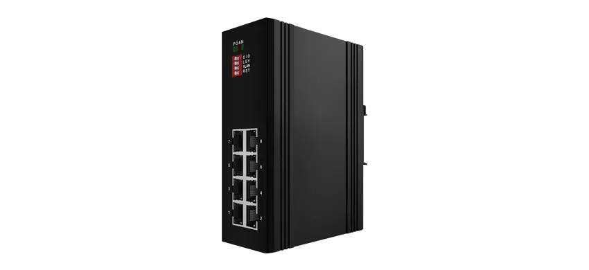 Commutateur PoE à rail DIN non mamé industriel 8x1/100 Base-T