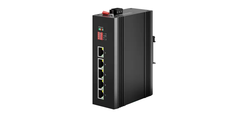 Commutateur PoE propulseur industriel à rail DIN non géré 5x1/100 Base-T