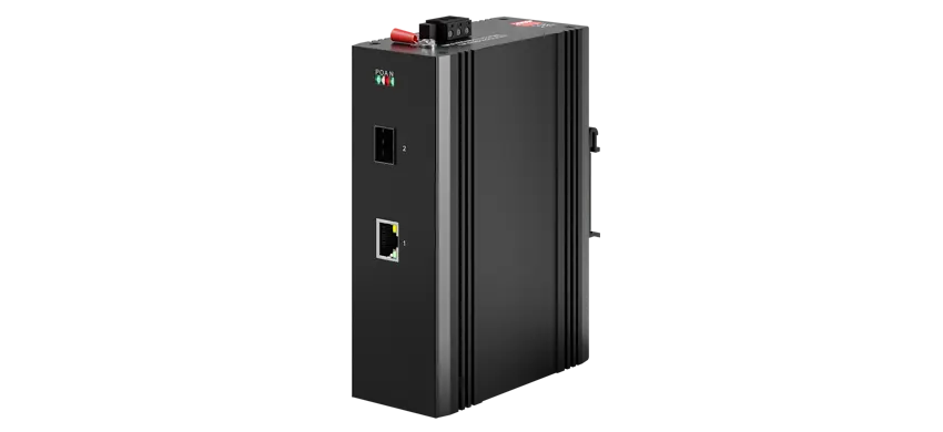Convertisseur de médias PoE à rail Din industriel 1x1000 Base-X, 1x1/100/1000 Base-T
