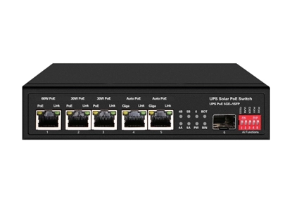 Commutateur Ethernet PoE solaire 15A UPS 1GE 60W PoE 2GE 30W PoE 2GE Auto PoE 1GE SFP