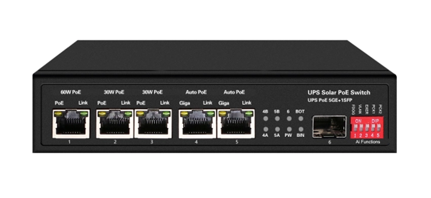 Commutateur Ethernet PoE solaire 15A UPS 1GE 60W PoE 2GE 30W PoE 2GE Auto PoE 1GE SFP