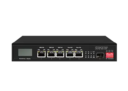 Commutateur Ethernet PoE solaire 15A UPS avec OLED 1GE 60W PoE 2GE 30W PoE 2GE Auto PoE 1GE SFP