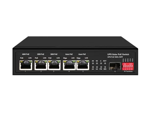 UPS Solar PoE Ethernet Switch 1GE 60W PoE + 2GE 30W PoE + 2GE Auto PoE + 1GE SFP