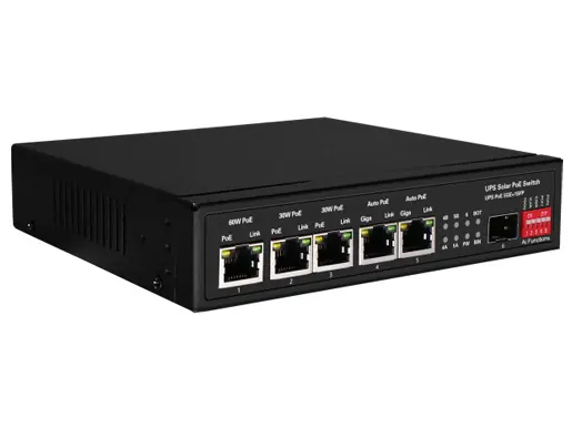 UPS Solar PoE Ethernet Switch 1GE 60W PoE + 2GE 30W PoE + 2GE Auto PoE + 1GE SFP