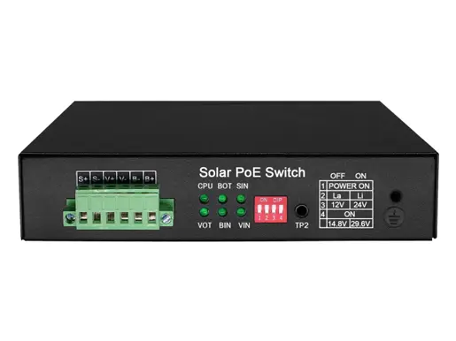 UPS Solar PoE Ethernet Switch with OLED 1GE 60W PoE + 2GE 30W PoE + 2GE Auto PoE + 1GE SFP
