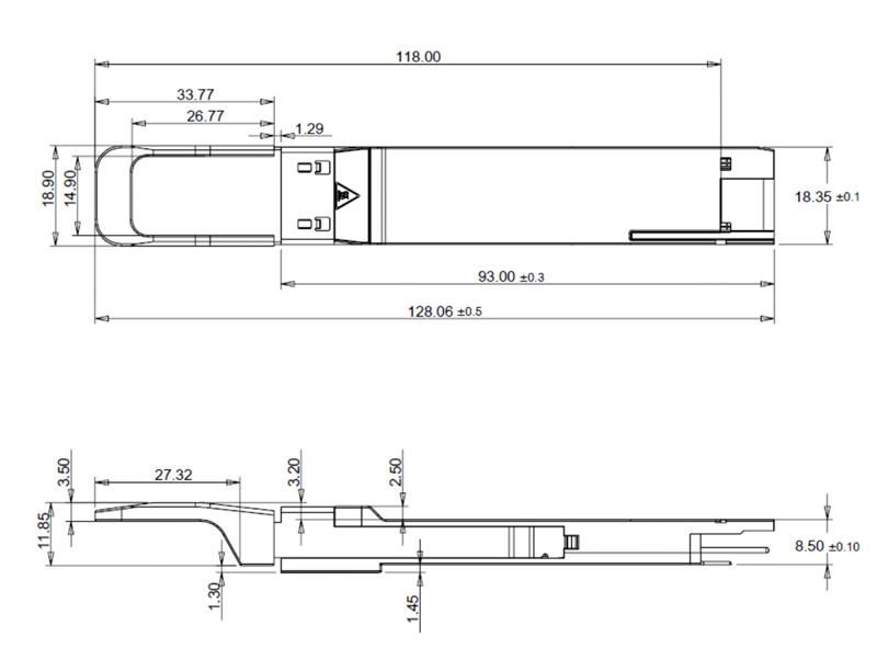 Outline Drawing (mm) of 400Gb/s QSFP-DD LR4 10km Transceiver