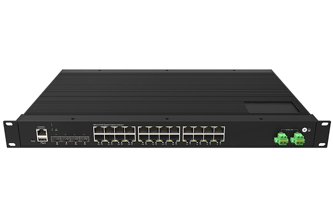 Commutateur géré industriel Rackmount Layer 3 24x1/100/1000M RJ45, liaison montante 4x1G/2.5G SFP
