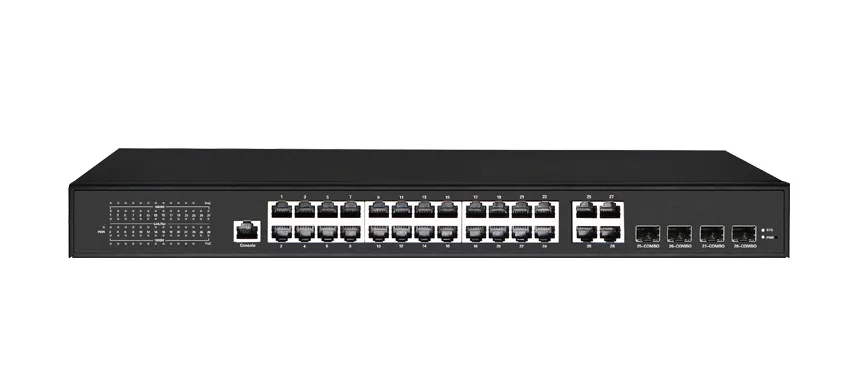 Access Switch Layer 3 Lite géré 24x1/100/1000M RJ45 PoE (Port 1-2 PoE BT90w), 4x1000M Combo (RJ45/SFP)