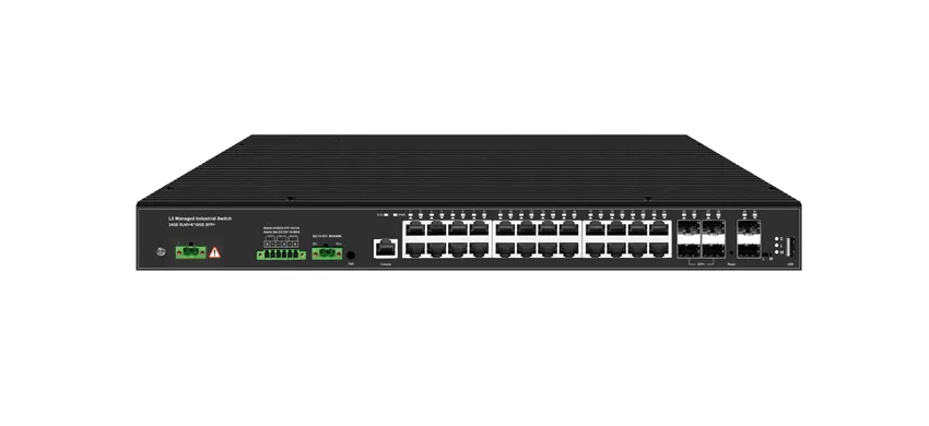 Rackmount industriel, interrupteur géré 24 ports 10/100/1000M RJ45, liaison montante 6 ports 10G SFP double puissance redondante AC100-240V et DC12-57V
